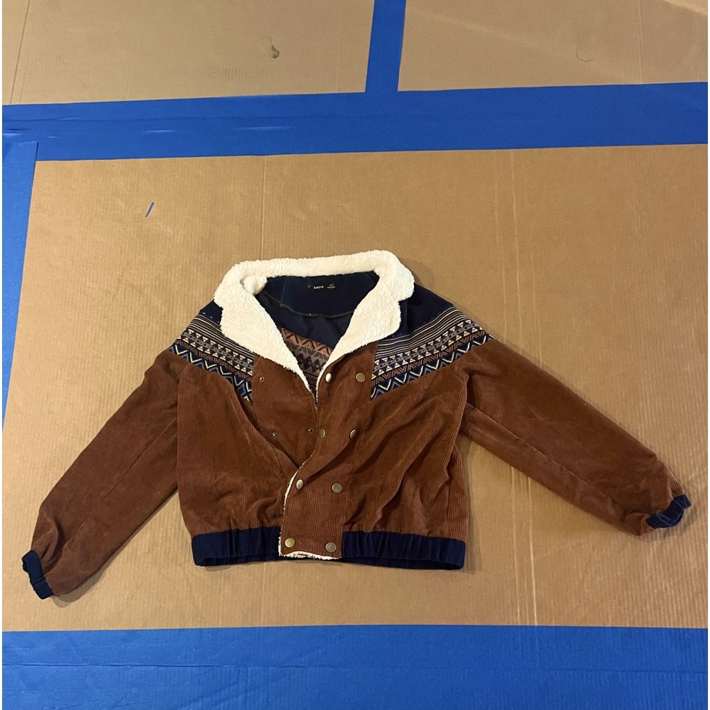lightweight pattern jacket with fluffy collar from shein